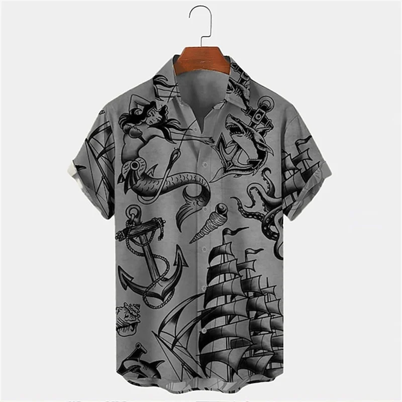 Men Summer Lapel Short Sleeve  - огляд і ціна Vintage Hawaiian Floral Shirt
