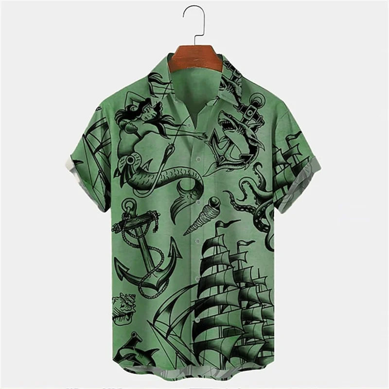 Men Summer Lapel Short Sleeve  - огляд і ціна Vintage Hawaiian Floral Shirt
